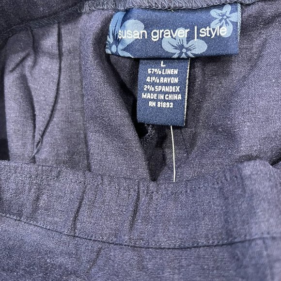 Susan Graver Stretch Linen Cropped Pants, NWT, Navy, L - Picture 4 of 6